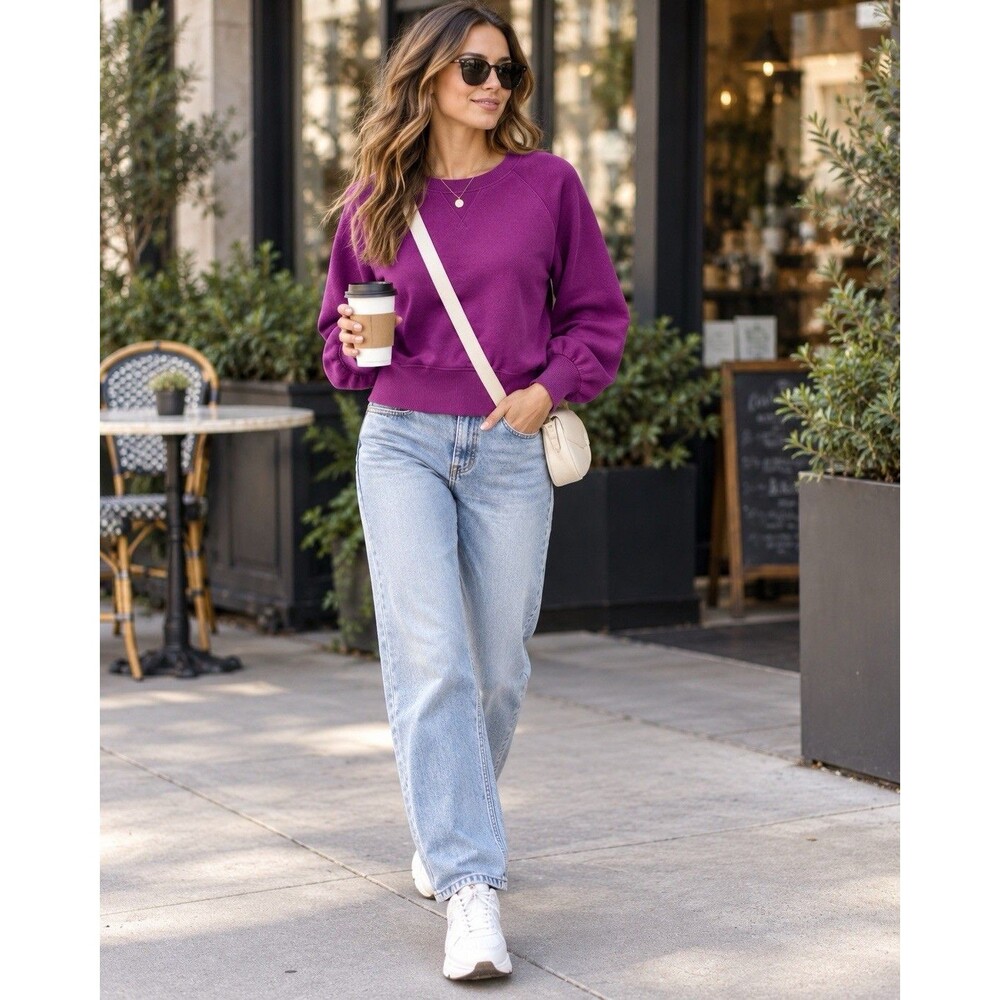 GAP Womens M Purple Wine Puff Sleeve Sweatshirt Balloon Sleeve Preppy Cozy